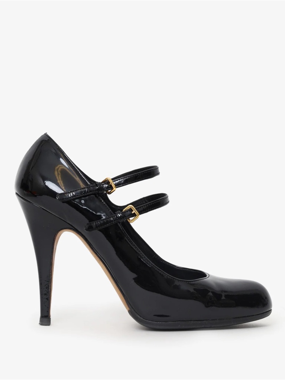 Miu Miu Black Patent Leather Double Strap Mary Jane Heels 39.5